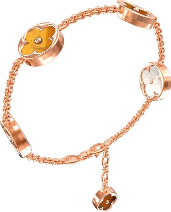 Браслет из золота c тигровым глазом и перламутром