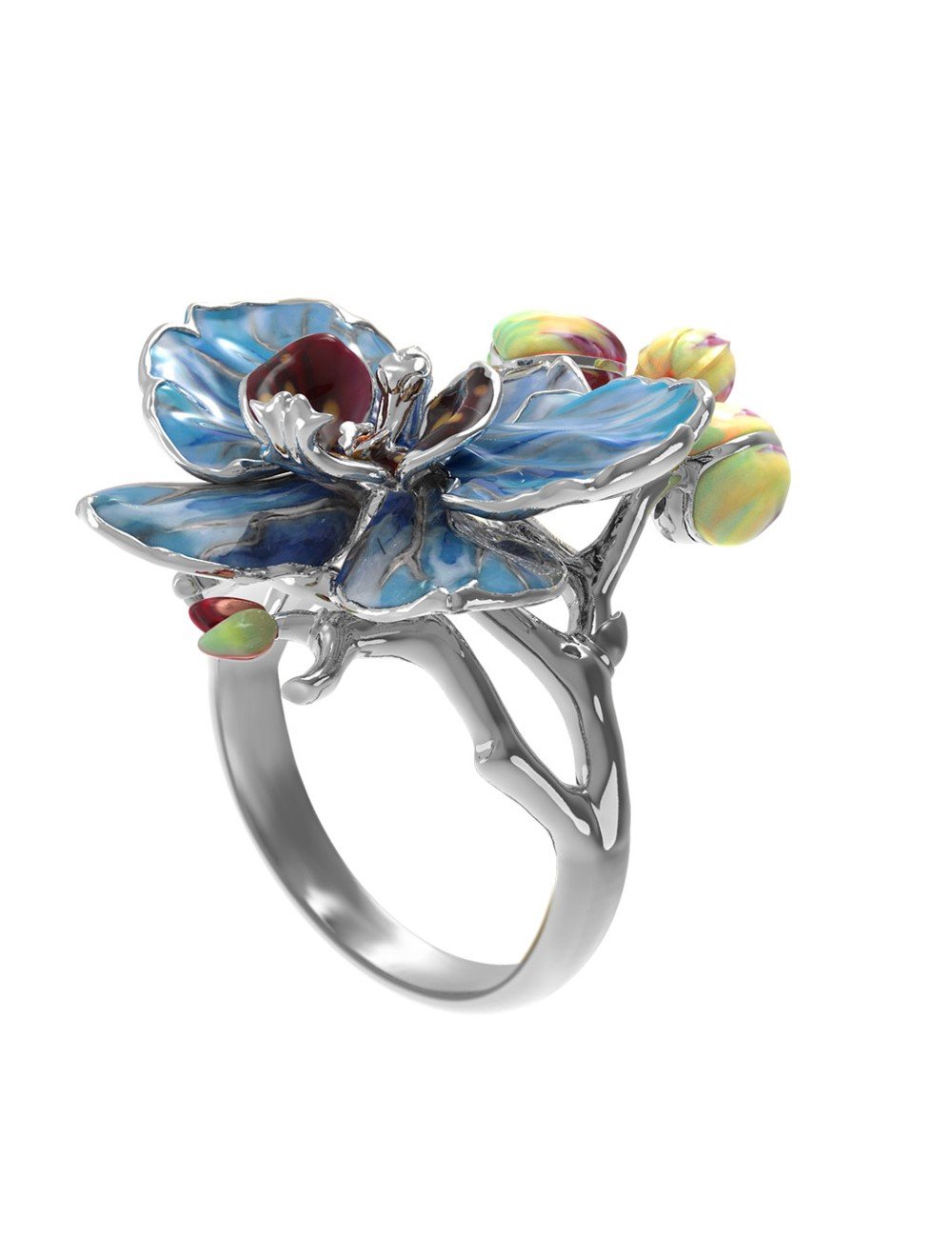 Кольцо из белого золота c эмалью