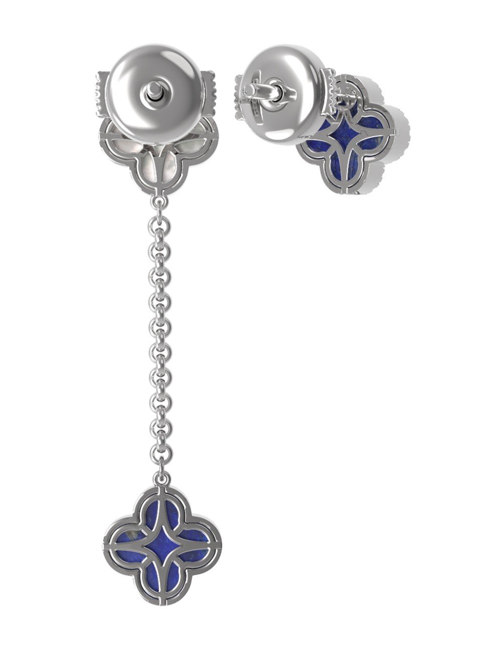 Серьги из белого золота c бриллиантами, лазуритом и перламутром