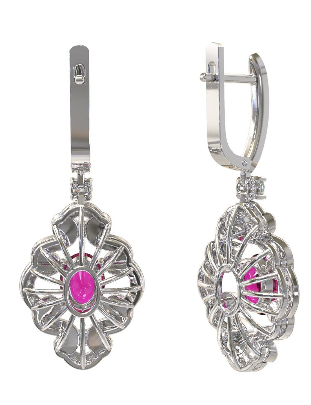 Серьги из белого золота c бриллиантами и рубином