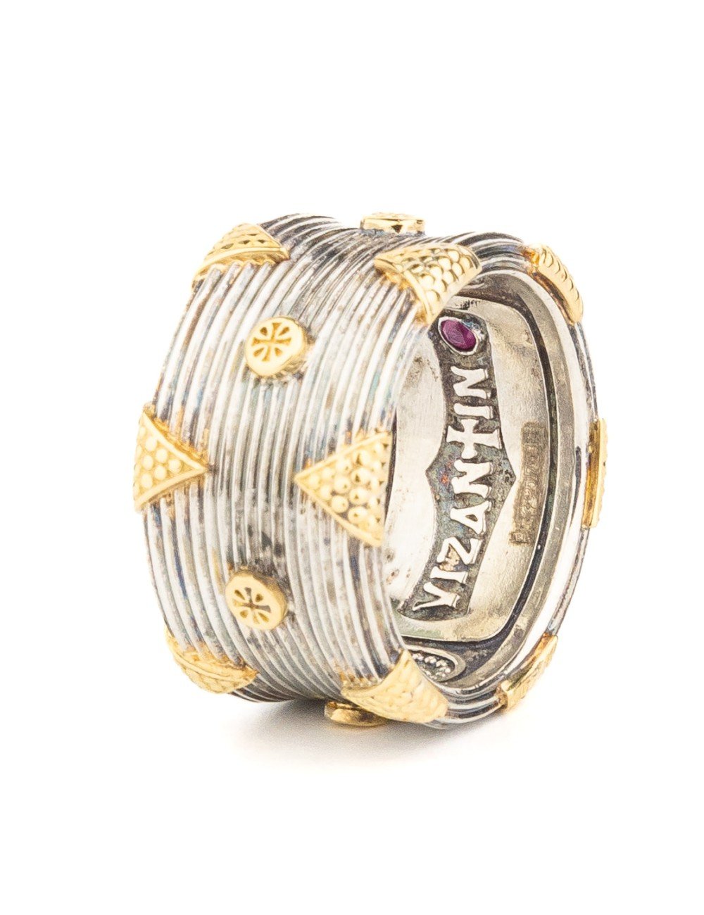 Кольцо из серебра и золота c рубином