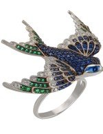 Кольцо из белого золота c эмалью и фианитом