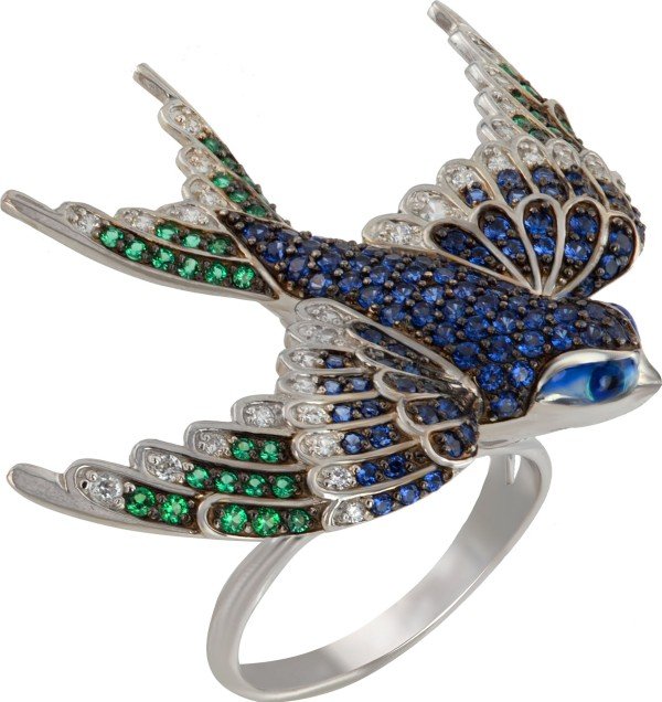 Кольцо из белого золота c эмалью и фианитом