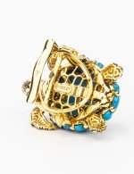 Кольцо из лимонного золота c эмалью и бирюзой