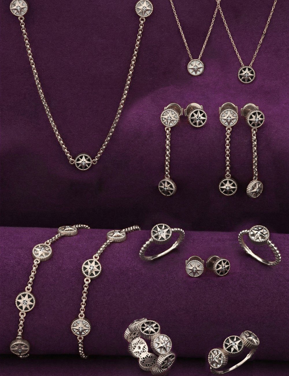 Колье из белого золота c бриллиантами, ониксом и перламутром