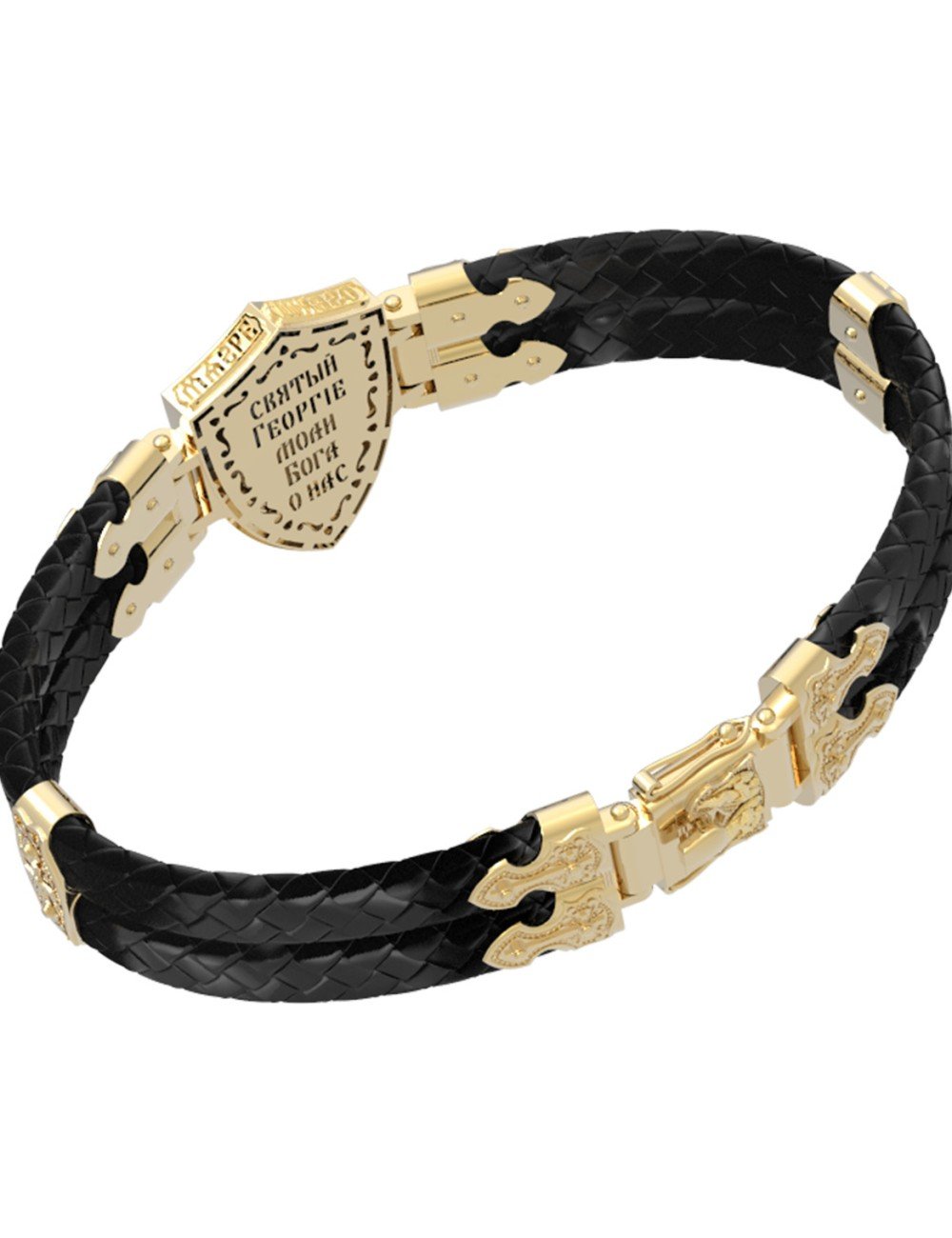 Браслет из лимонного золота c шнурком и ониксом