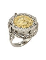 Кольцо из белого золота c ониксом и перламутром