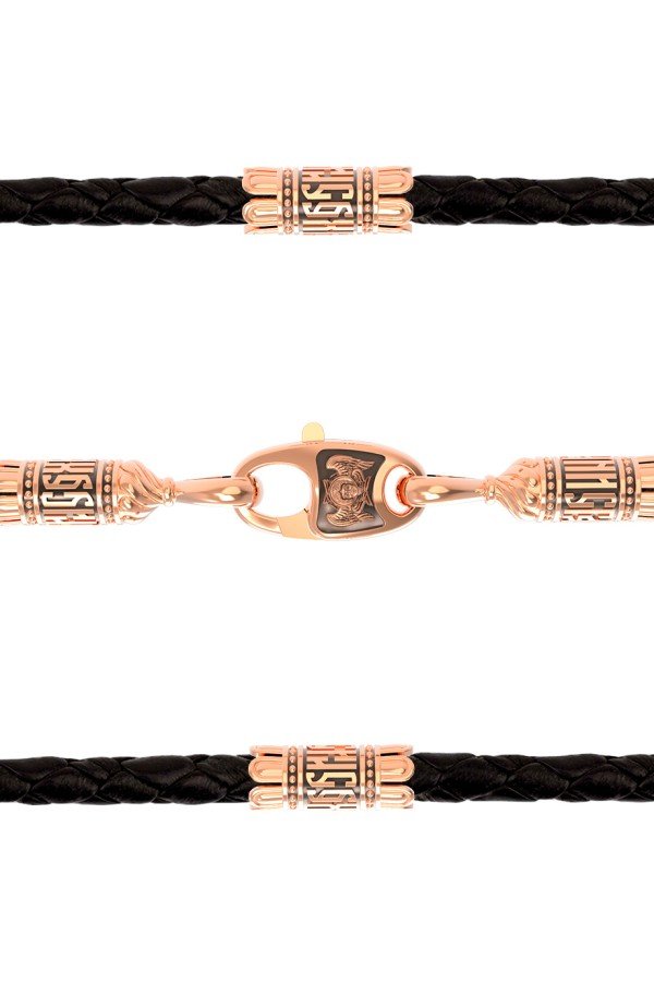 Гайтан из золота c кожаным шнурком