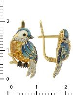Серьги из лимонного золота c эмалью, фианитом, цитрином и сапфиром