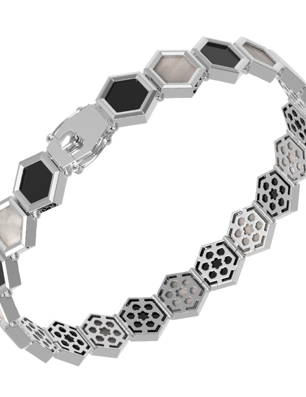 Браслет из белого золота c ониксом и перламутром