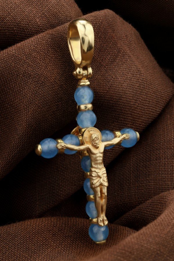 Крест из лимонного золота c жадеитом