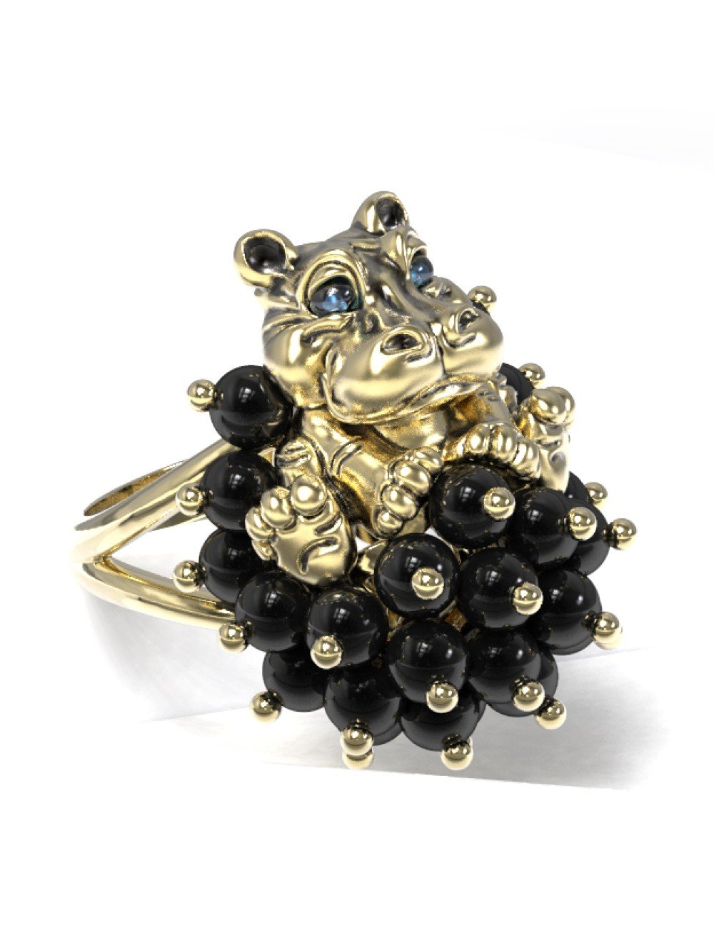 Кольцо из лимонного золота c эмалью и ониксом