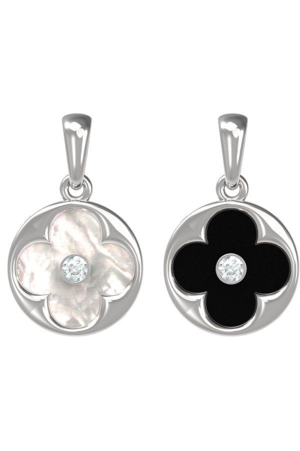 Подвеска из белого золота c бриллиантами, ониксом и перламутром