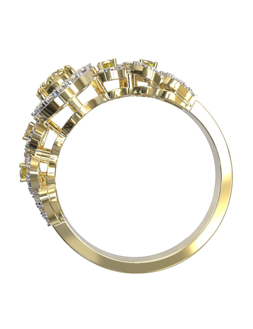 Кольцо из лимонного золота c бриллиантами и сапфиром