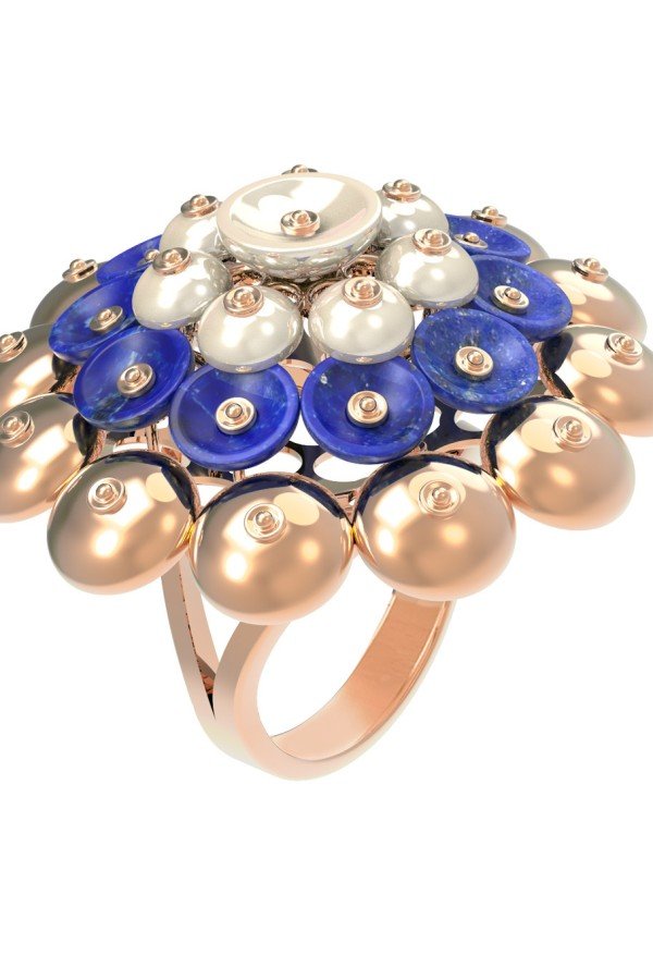 Кольцо из золота c лазуритом и перламутром