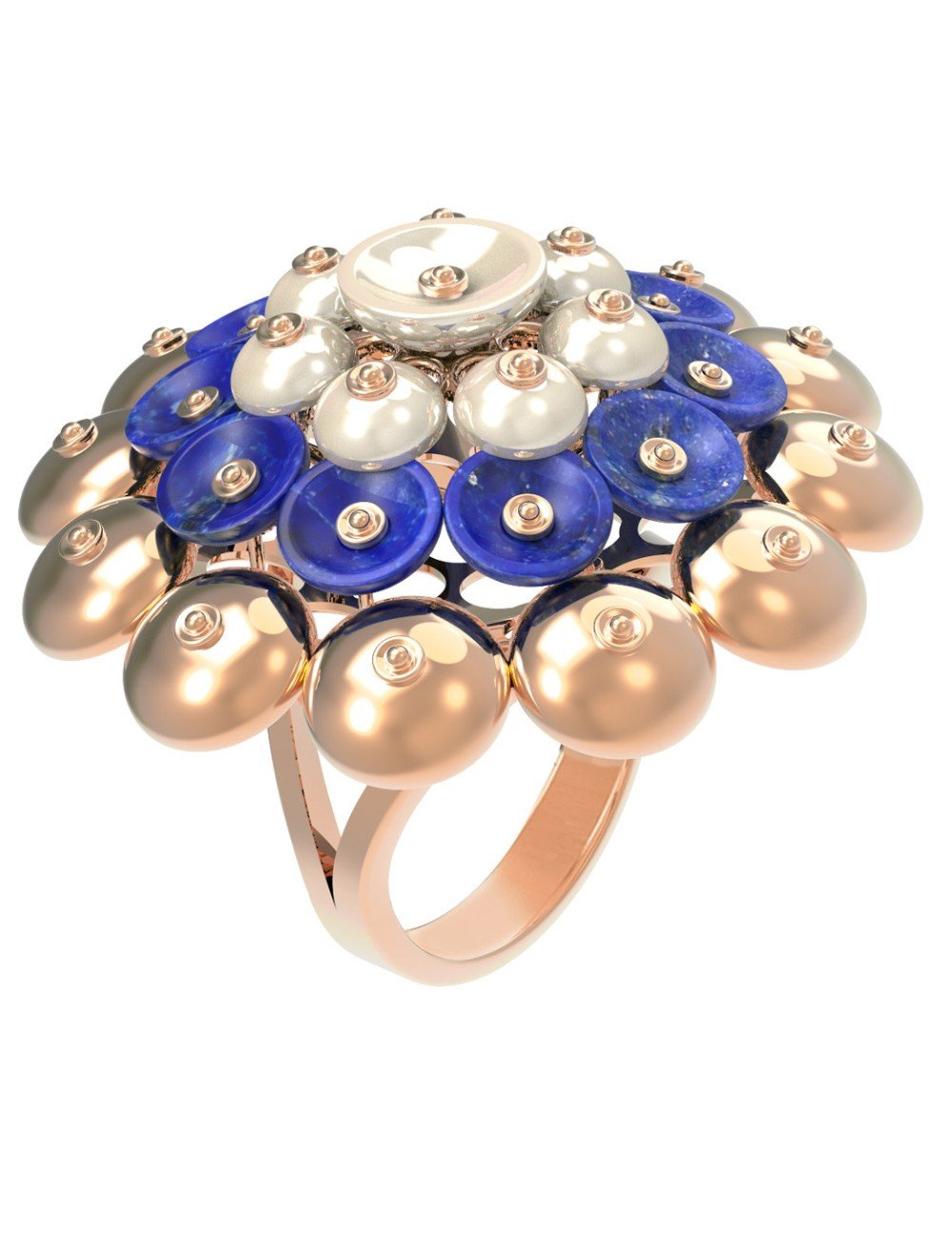 Кольцо из золота c лазуритом и перламутром