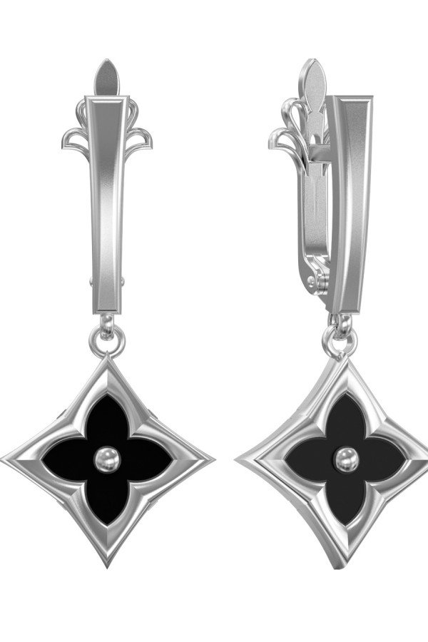 Серьги из белого золота c ониксом