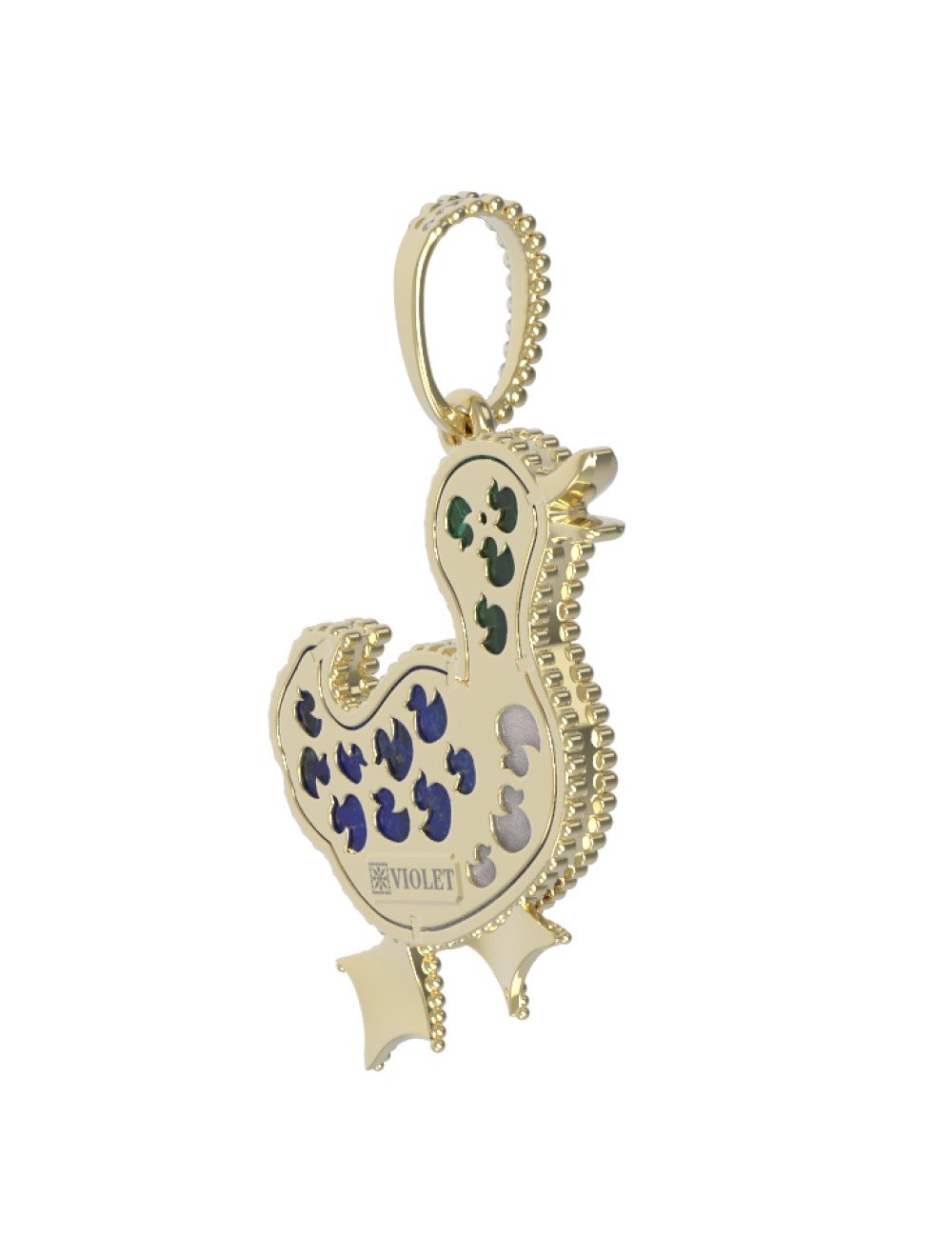 Подвеска из лимонного золота c эмалью, лазуритом, малахитом и перламутром