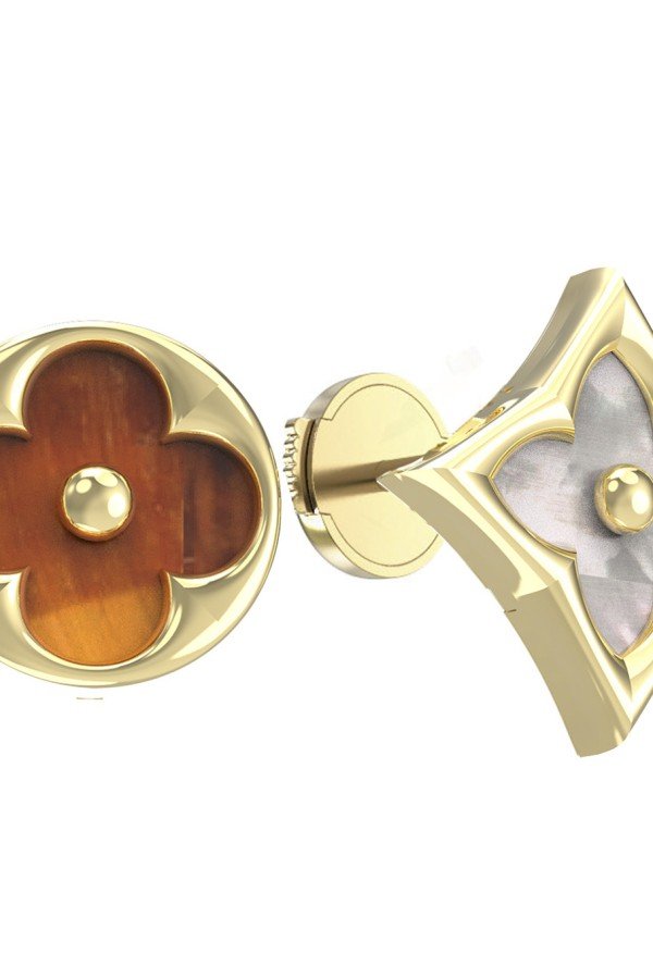 Серьги из лимонного золота c тигровым глазом и перламутром