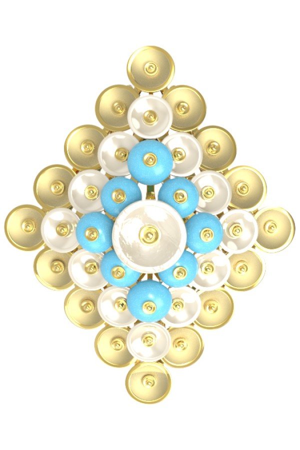 Подвеска из лимонного золота c бирюзой и перламутром