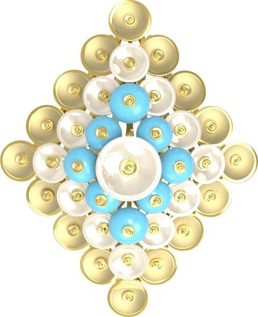 Подвеска из лимонного золота c бирюзой и перламутром