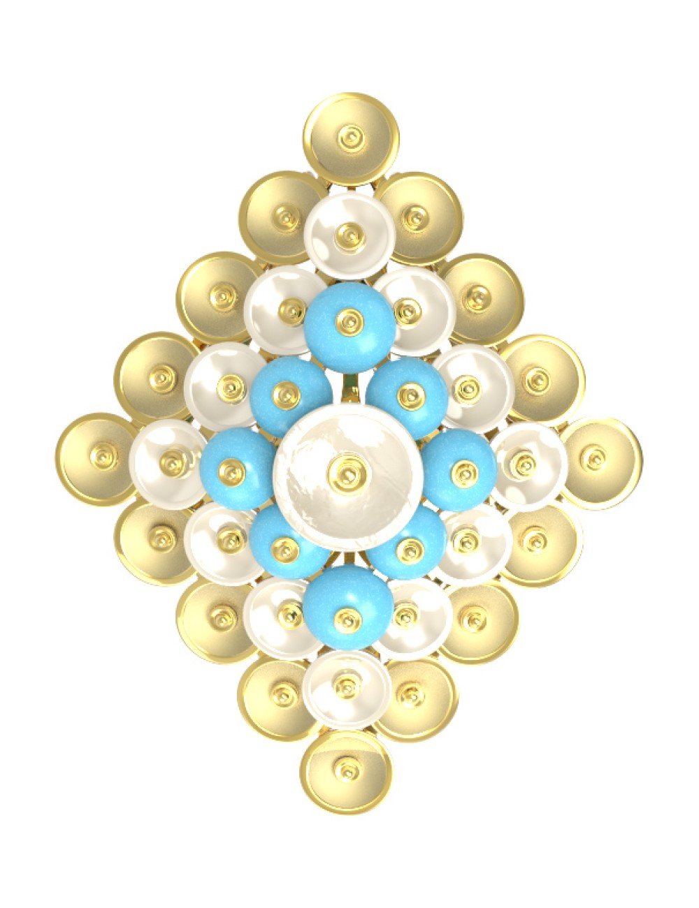 Подвеска из лимонного золота c бирюзой и перламутром