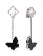 Серьги из белого золота c ониксом и перламутром