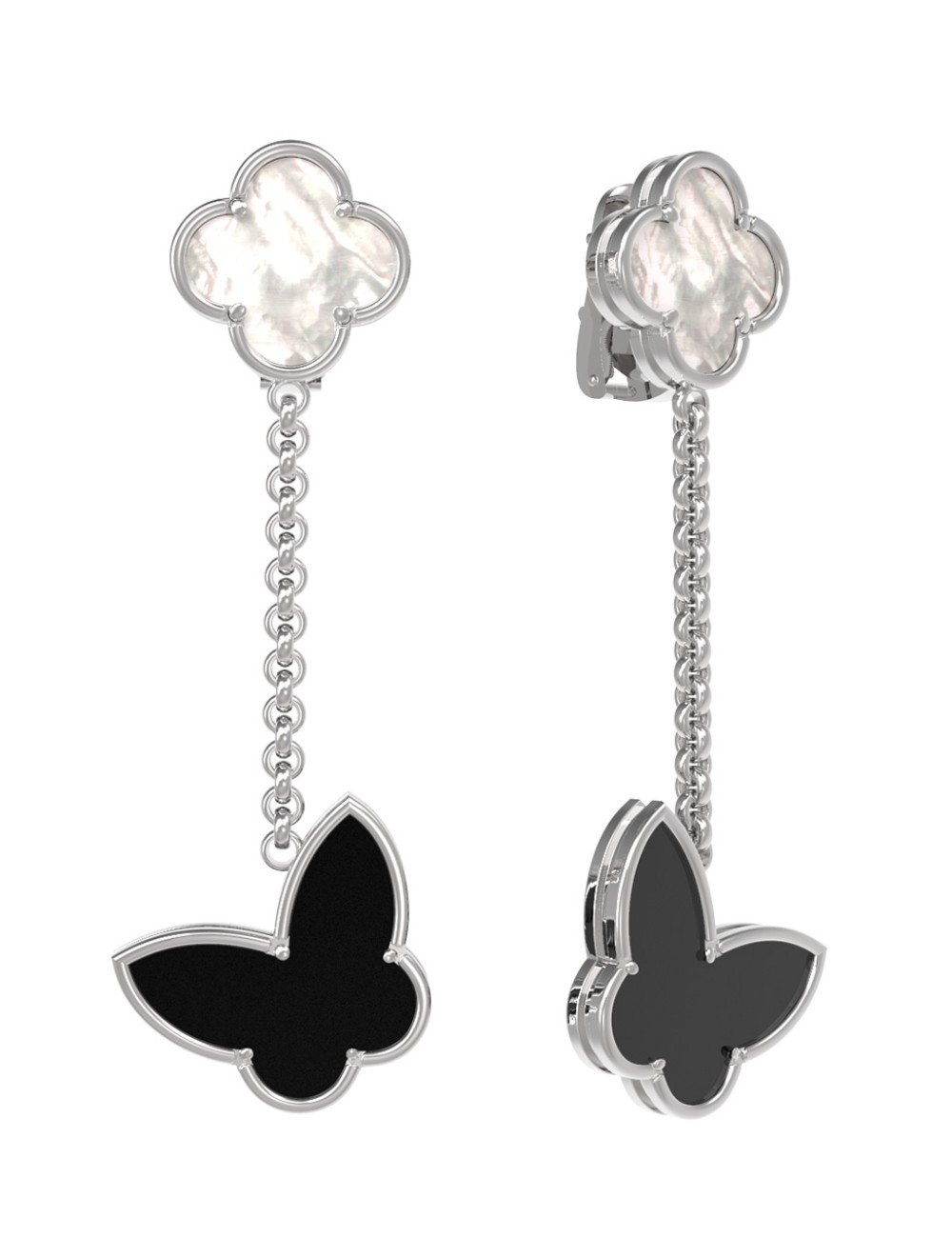 Серьги из белого золота c ониксом и перламутром