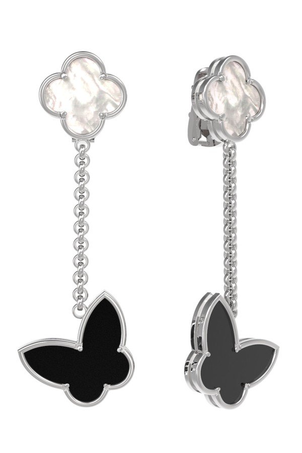 Серьги из белого золота c ониксом и перламутром