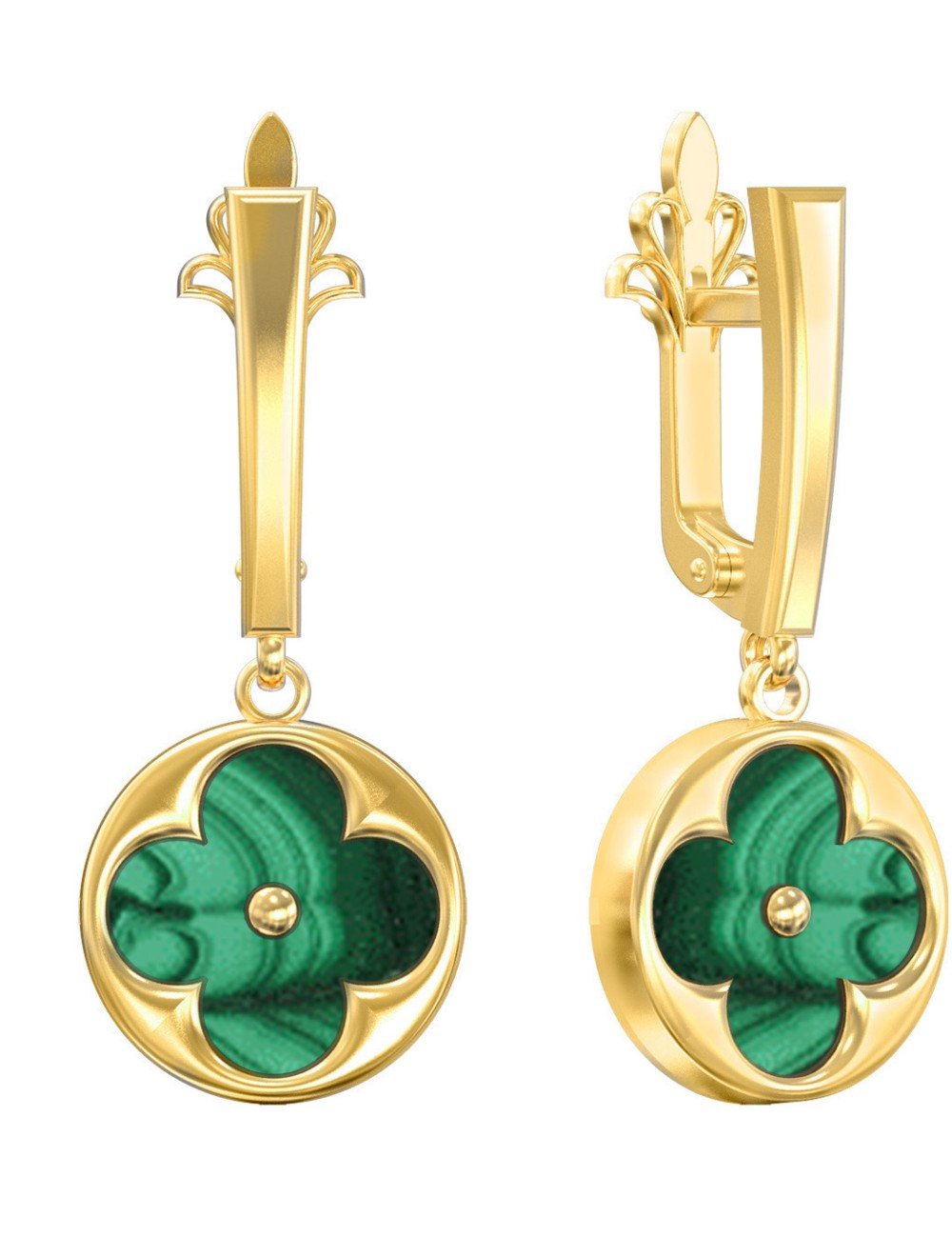 Серьги из лимонного золота c малахитом