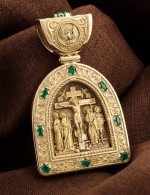Образок из лимонного золота c эмалью и хризопразом