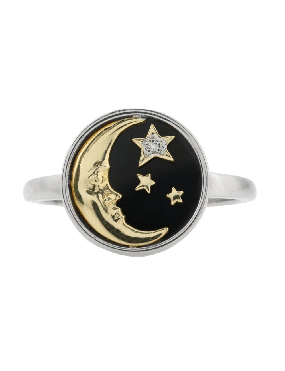 Кольцо из белого золота c бриллиантами и ониксом