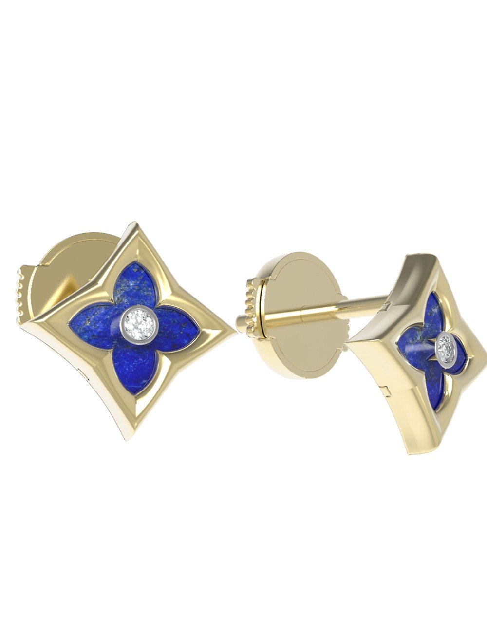 Серьги из лимонного золота c бриллиантами и лазуритом