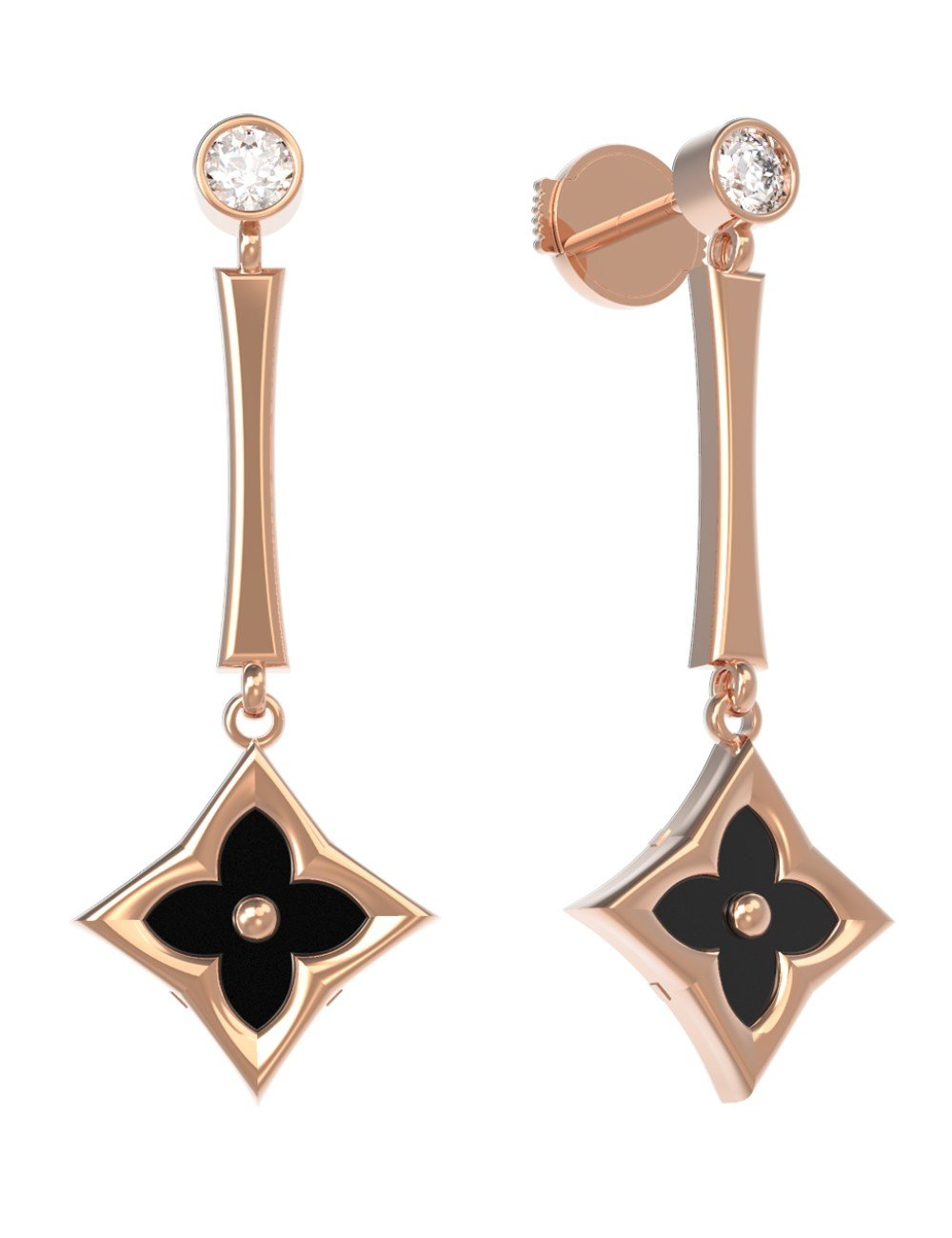 Серьги из золота c фианитом и ониксом