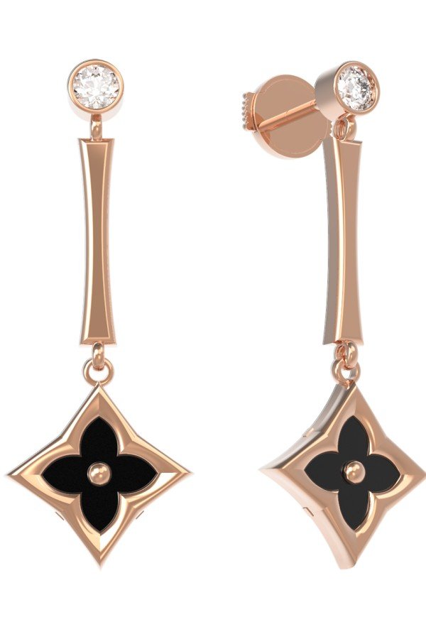 Серьги из золота c фианитом и ониксом