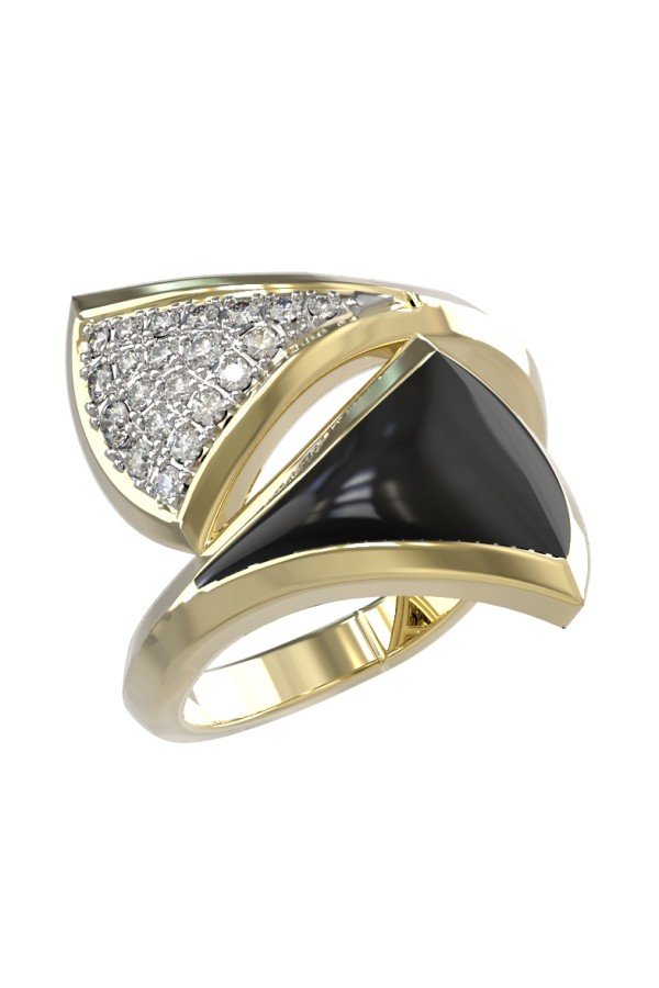 Кольцо из лимонного золота c бриллиантами и ониксом
