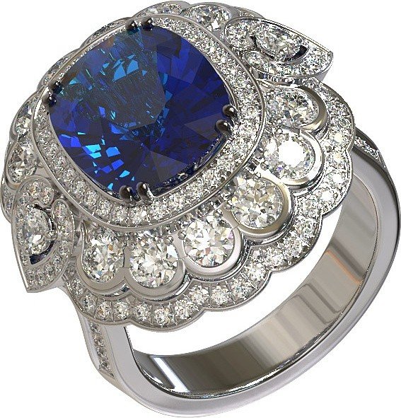 Кольцо из белого золота c бриллиантами и сапфиром