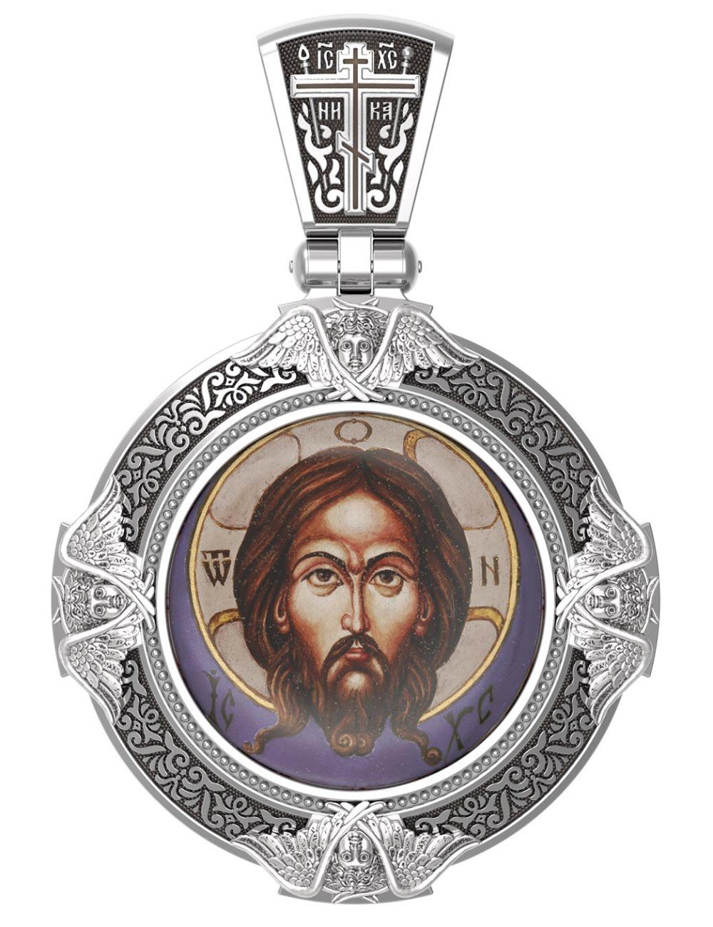 Образок из белого золота c эмалью и иконописью