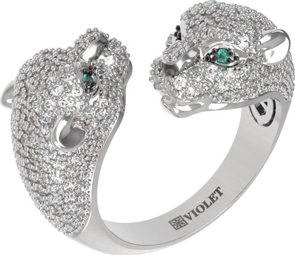 Кольцо из белого золота c бриллиантами и изумрудом