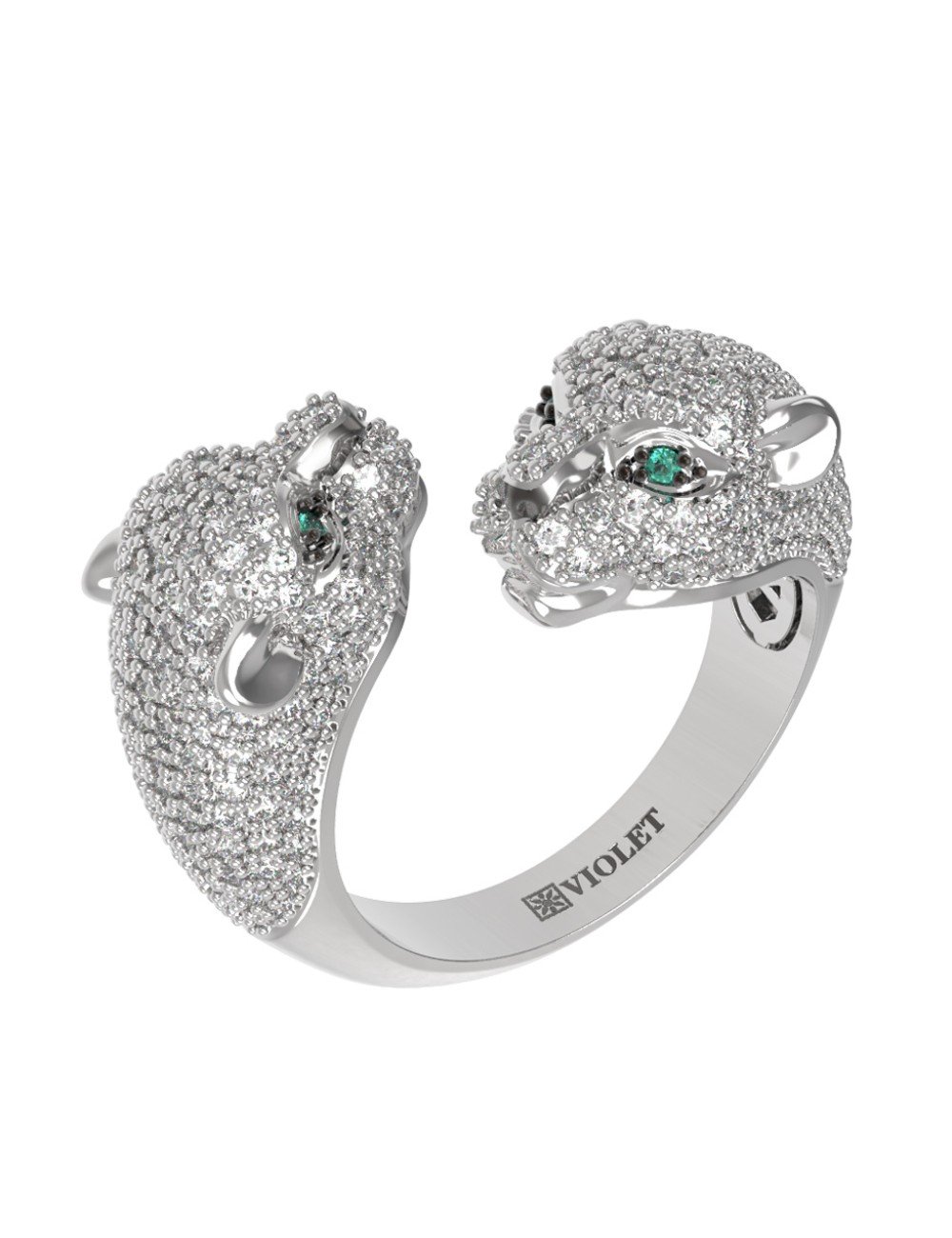 Кольцо из белого золота c бриллиантами и изумрудом