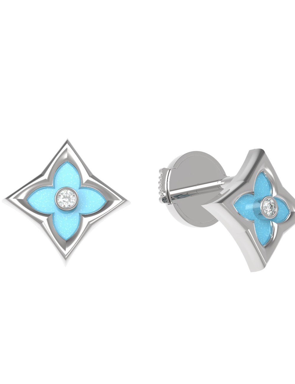 Серьги из белого золота c бриллиантами и бирюзой