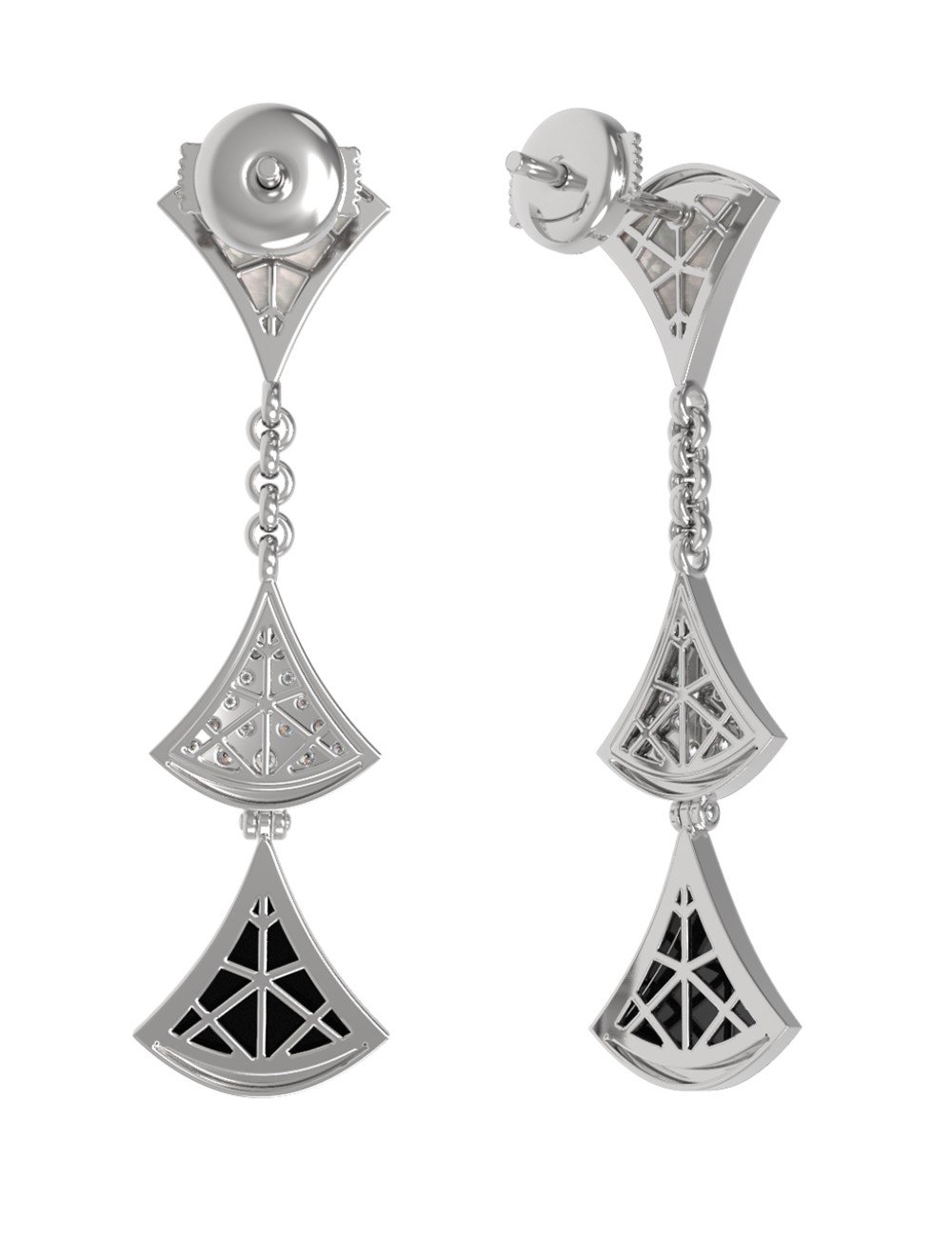 Серьги из белого золота c бриллиантами, ониксом и перламутром