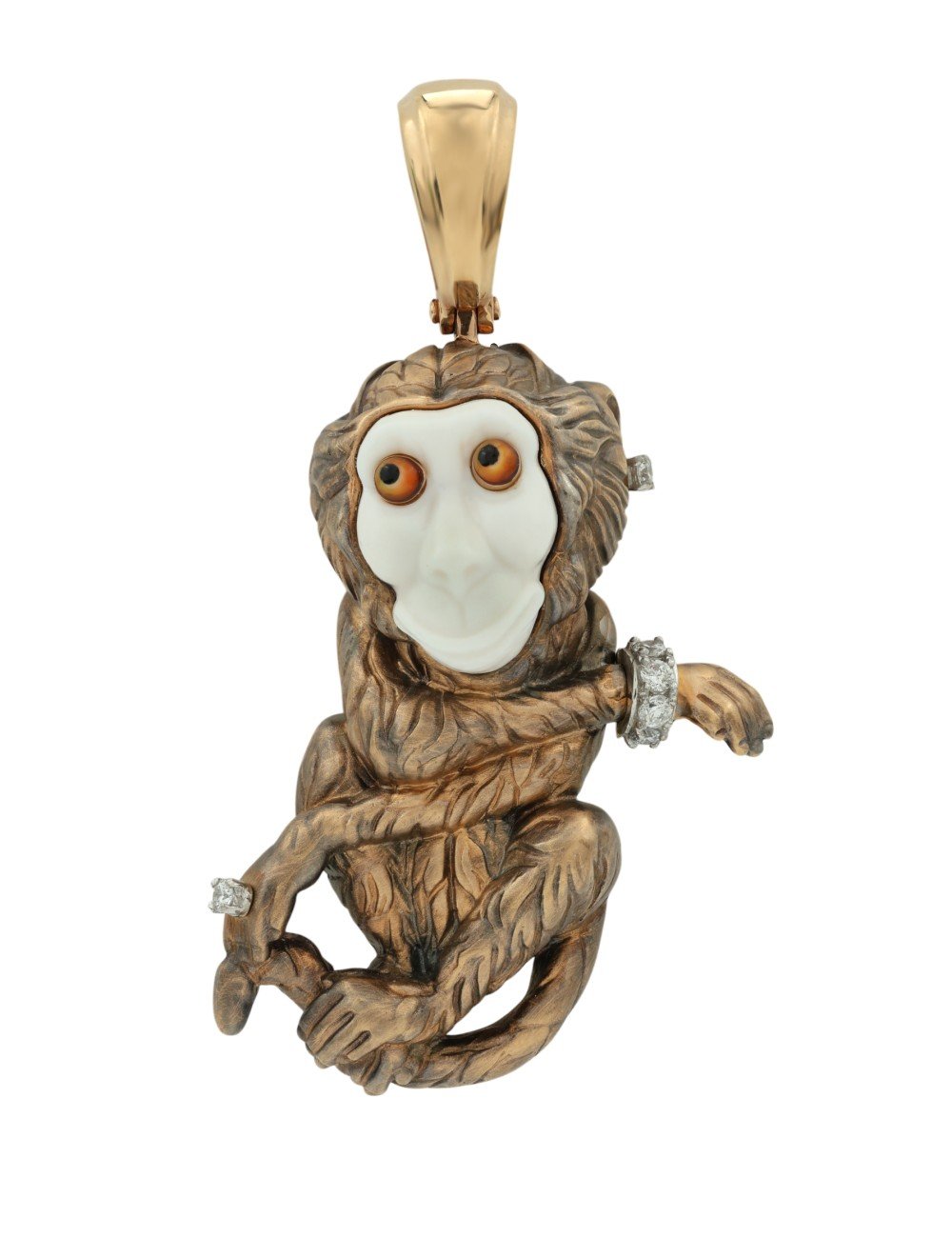 Подвеска из золота c эмалью, бриллиантами, рубином и бивнем мамонта