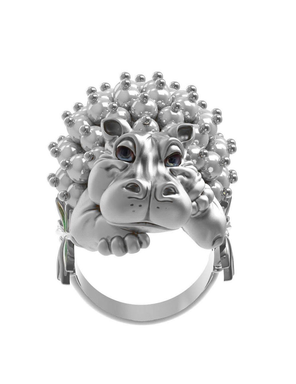 Кольцо из белого золота c эмалью и жемчугом