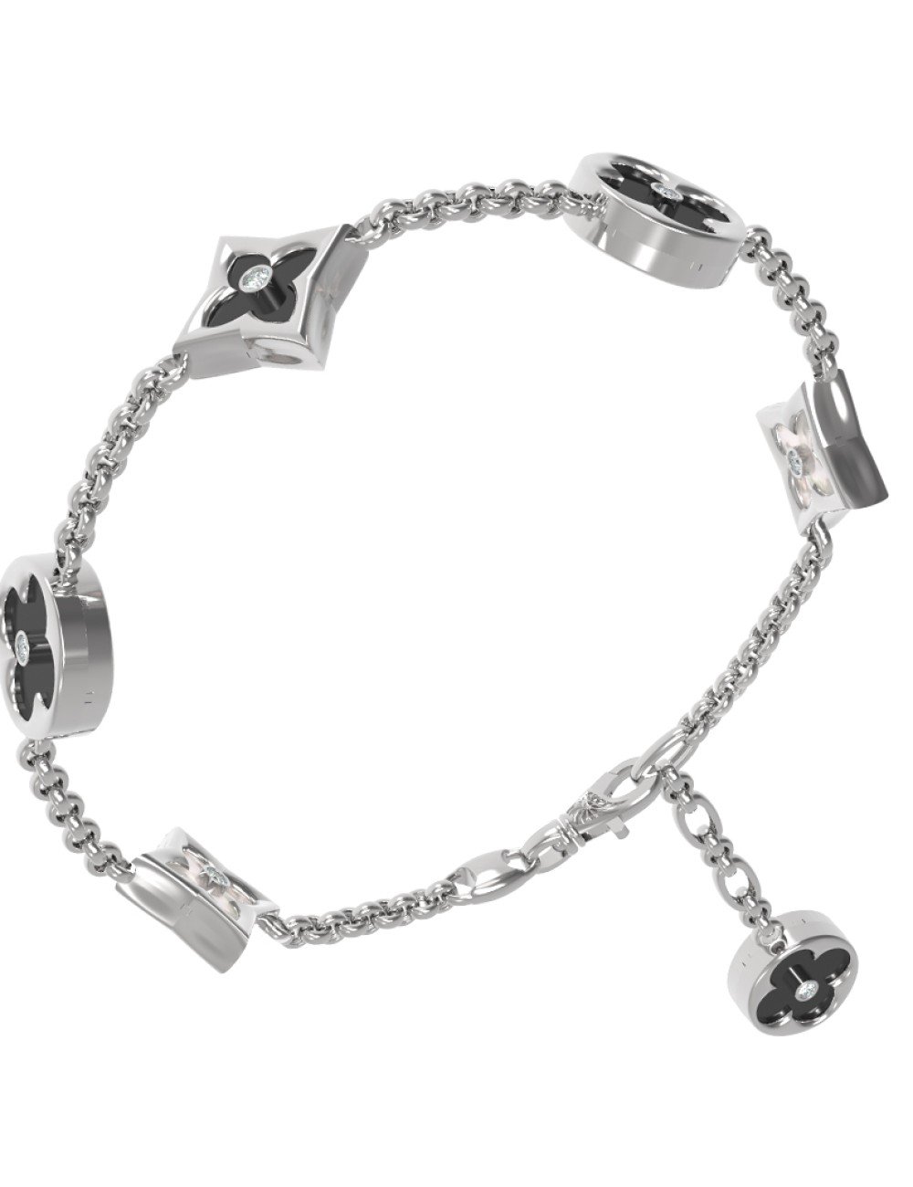 Браслет из белого золота c бриллиантами, ониксом и перламутром