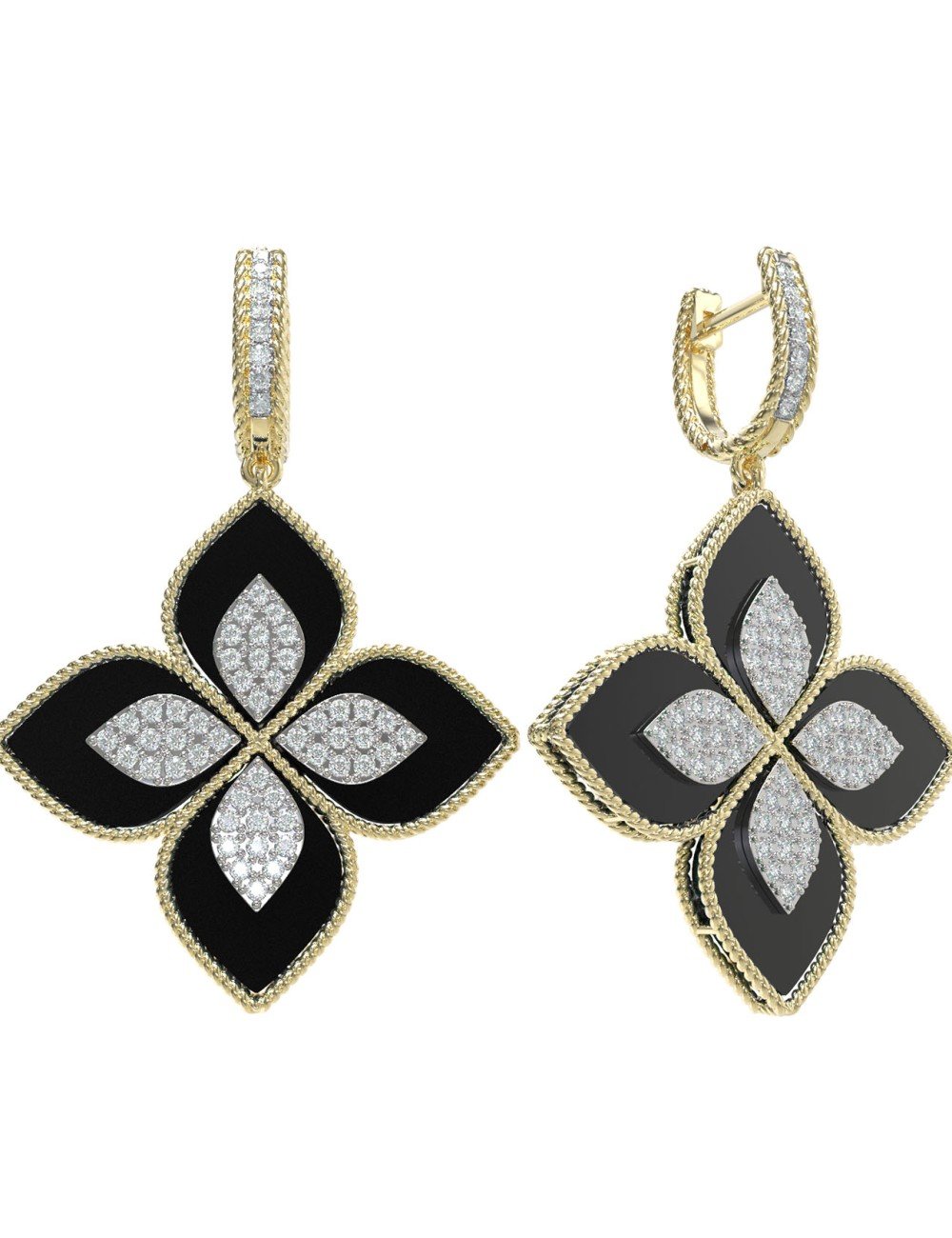 Серьги из лимонного золота c бриллиантами и ониксом