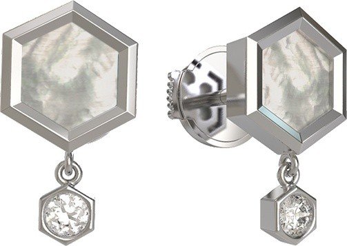 Серьги из белого золота c бриллиантами и перламутром