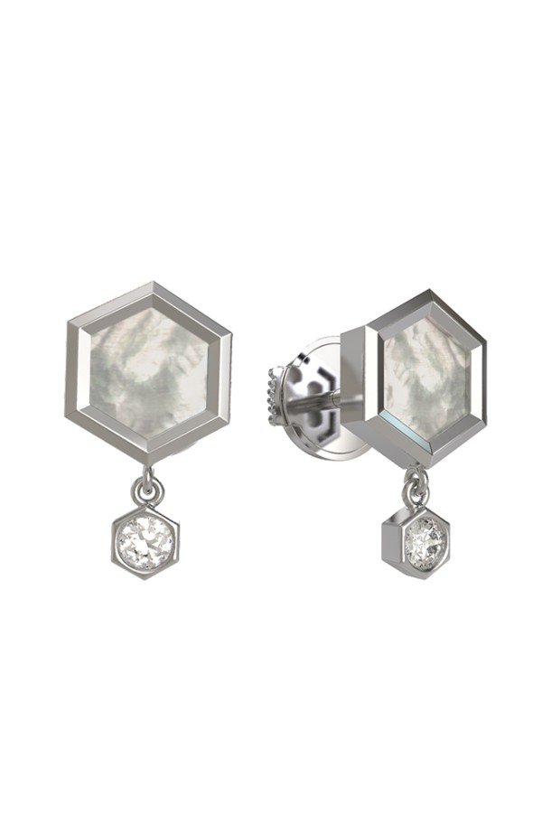 Серьги из белого золота c бриллиантами и перламутром