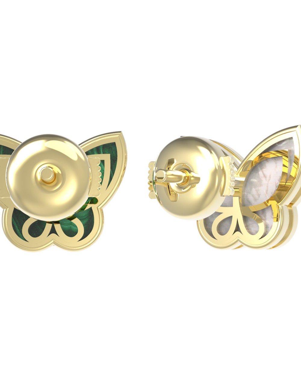 Серьги из лимонного золота c малахитом и перламутром