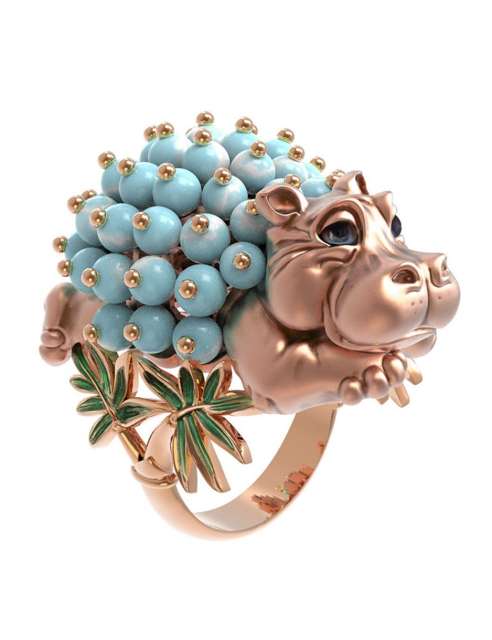 Кольцо из золота c эмалью и бирюзой